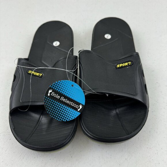 New Men's Sole Selection Black Slides Rubber Sandals Flip Flops Slip Ons 7(40) - Picture 1 of 4